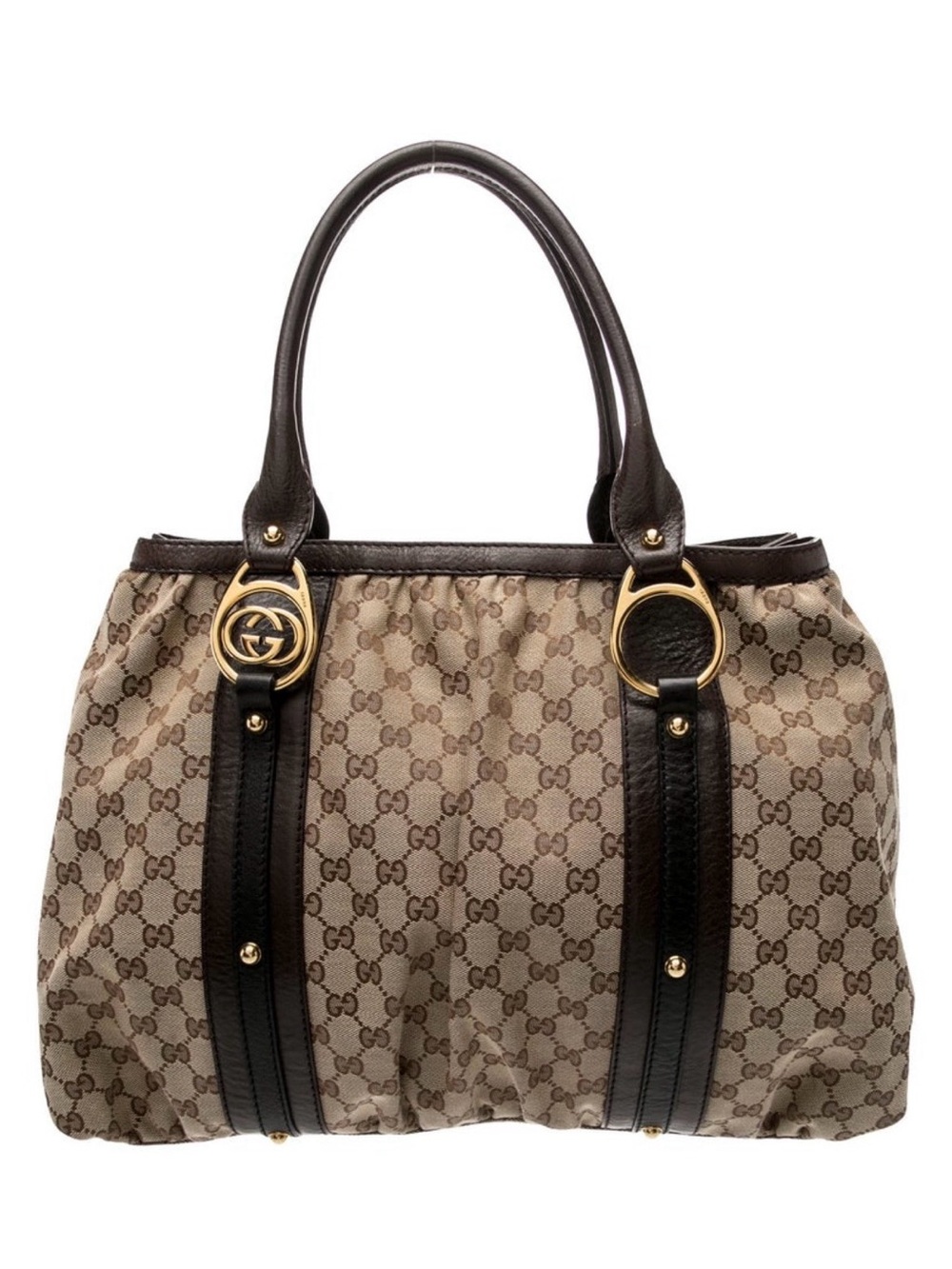 Gucci Beige GG Canvas Tote with Dark Brown Leather Trim - Picture 4 of 6